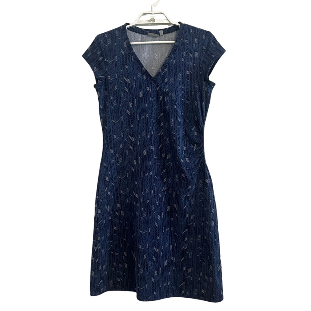 Athleta Blue Printed Short Sleeve V-Neck Dress - Picture 2 of 9